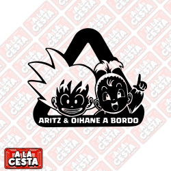 pegatina bebé a bordo para coche Goku y Pam